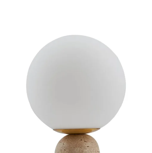 Lindby tafellamp Kirstan, beige, wit, glas, steen, 33 cm