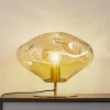 Lindby tafellamp Lelia, amber, glas, metaal, Ø 35 cm