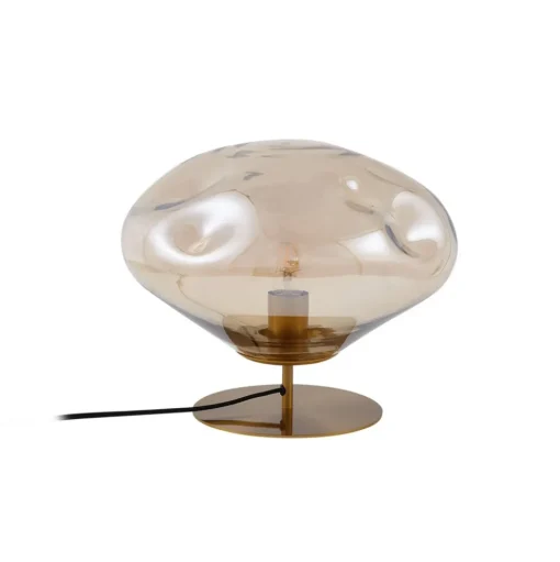 Lindby tafellamp Lelia, amber, glas, metaal, Ø 35 cm