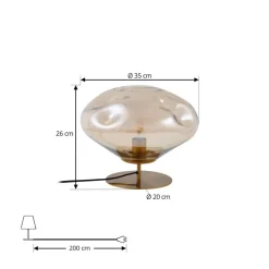 Lindby tafellamp Lelia, amber, glas, metaal, Ø 35 cm