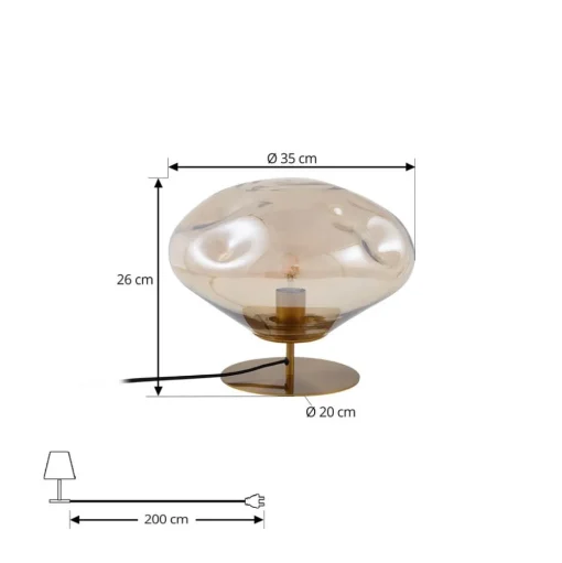 Lindby tafellamp Lelia, amber, glas, metaal, Ø 35 cm