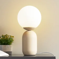 Lindby tafellamp Lennes, beige, glas, Ø 20 cm