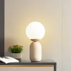 Lindby tafellamp Lennes, beige, glas, Ø 20 cm