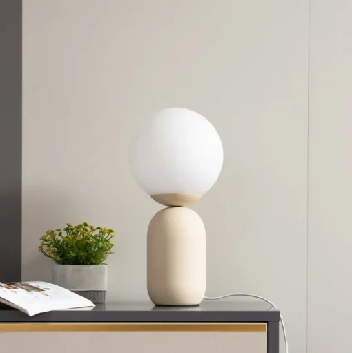 Lindby tafellamp Lennes, beige, glas, Ø 20 cm