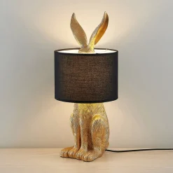 Lindby tafellamp Lorentina, hoogte 57 cm, konijn, goud, textiel