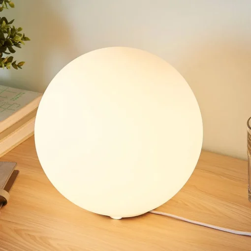 Lindby tafellamp Marike, wit, glas, bol, Ø 25 cm, E27