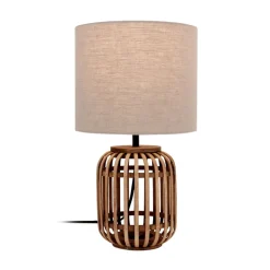Lindby tafellamp Marzanna, grijs, bamboe, 42,5 cm, E27