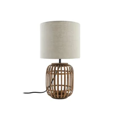 Lindby tafellamp Marzanna, grijs, bamboe, 42,5 cm, E27