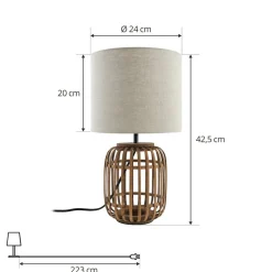 Lindby tafellamp Marzanna, grijs, bamboe, 42,5 cm, E27