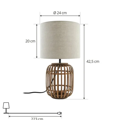 Lindby tafellamp Marzanna, grijs, bamboe, 42,5 cm, E27