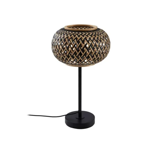 Lindby tafellamp Nerys, zwart, bamboe, Ø 28 cm