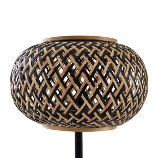 Lindby tafellamp Nerys, zwart, bamboe, Ø 28 cm