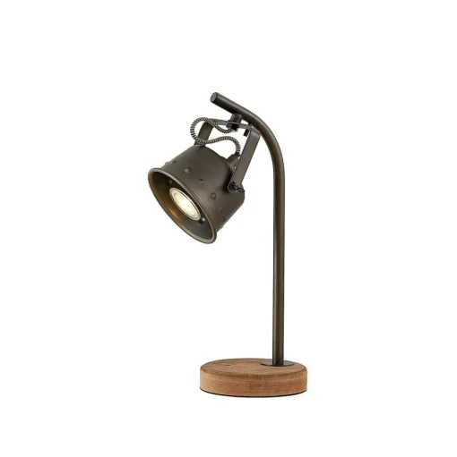 Lindby tafellamp Rubinjo, 37cm, zwart, hout, metaal, GU10