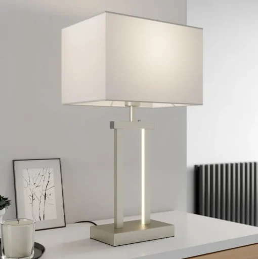 Lindby tafellamp Sigurd, wit, stof, hoogte 54cm, E27