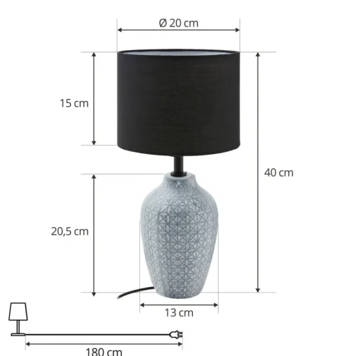 Lindby tafellamp Thalassia, grijs/zwart, Ø 20cm, keramiek