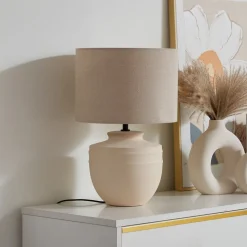 Lindby tafellamp Thalassia, beige, Ø 30 cm, keramiek