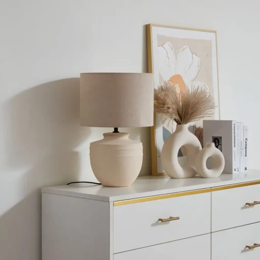 Lindby tafellamp Thalassia, beige, Ø 30 cm, keramiek