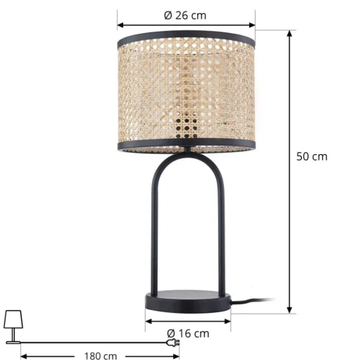 Lindby tafellamp Yaelle, 50 cm hoog, rotan, zwart, E27
