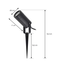 Lindby Thorgal grondspies lamp, Ø 6 cm, zwart, set van 3