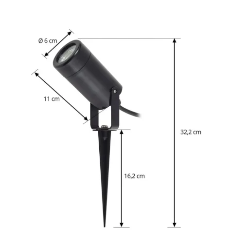 Lindby Thorgal grondspies lamp, Ø 6 cm, zwart, set van 3