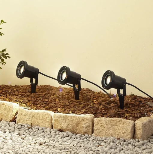 Lindby Thorgal grondspies lamp, Ø 9,8 cm, zwart, set van 3