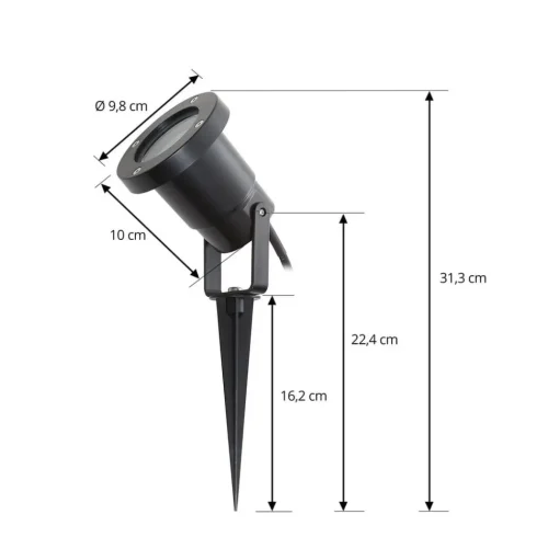 Lindby Thorgal grondspies lamp, Ø 9,8 cm, zwart, set van 3
