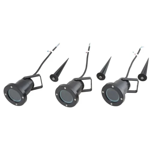 Lindby Thorgal grondspies lamp, Ø 9,8 cm, zwart, set van 3