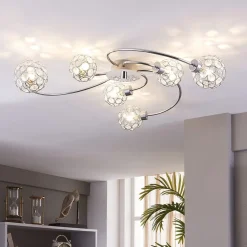 Lindby Tyron plafondlamp, Ø 65 cm, chroom, glas, metaal