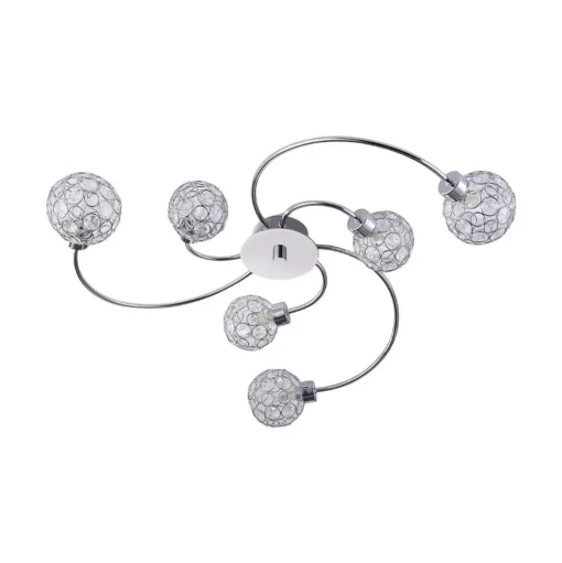 Lindby Tyron plafondlamp, Ø 65 cm, chroom, glas, metaal
