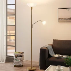 Lindby uplighter Jost, 180 cm, messing, leeslamp, E27