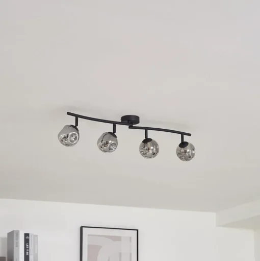 Lindby Valentina plafondlamp, grijs/zwart, 4-lamps, glas