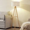 Lindby vloerlamp Adamio, Ø 45,5 cm, wit, textiel, driepoot
