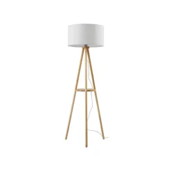 Lindby vloerlamp Adamio, Ø 45,5 cm, wit, textiel, driepoot