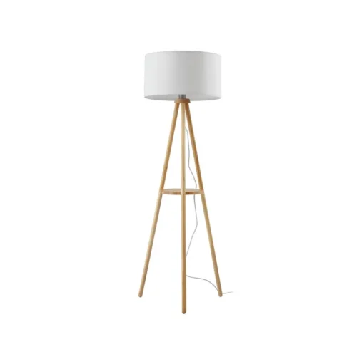 Lindby vloerlamp Adamio, Ø 45,5 cm, wit, textiel, driepoot