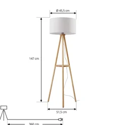 Lindby vloerlamp Adamio, Ø 45,5 cm, wit, textiel, driepoot