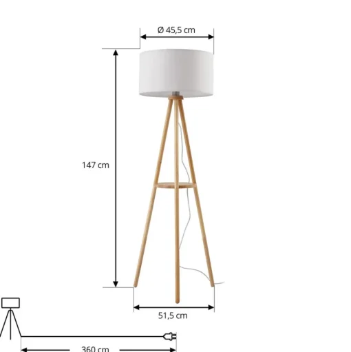Lindby vloerlamp Adamio, Ø 45,5 cm, wit, textiel, driepoot