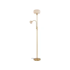 Lindby vloerlamp Aliette, goud/amber, glas, leeslampje