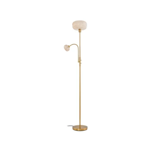 Lindby vloerlamp Aliette, goud/amber, glas, leeslampje