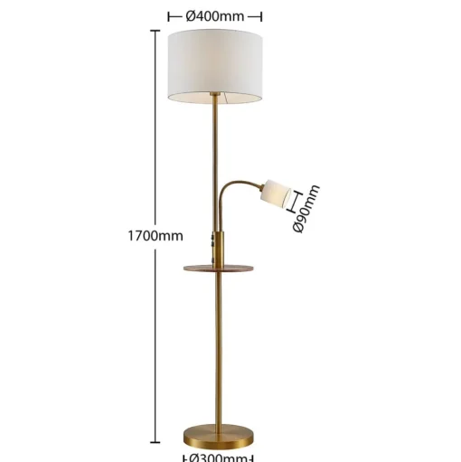 Lindby vloerlamp Aovan, bronskleurig, plank, USB-aansluiting