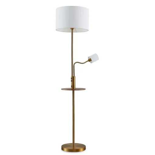 Lindby vloerlamp Aovan, bronskleurig, plank, USB-aansluiting