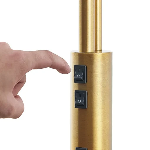 Lindby vloerlamp Aovan, bronskleurig, plank, USB-aansluiting