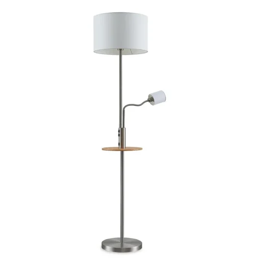 Lindby vloerlamp Aovan, nikkelkleurig, opbergvak, USB-aansluiting