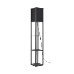 Lindby vloerlamp Birta, plank, hout, zwart, 159cm