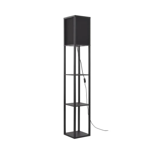 Lindby vloerlamp Birta, plank, hout, zwart, 159cm