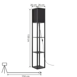 Lindby vloerlamp Birta, plank, hout, zwart, 159cm