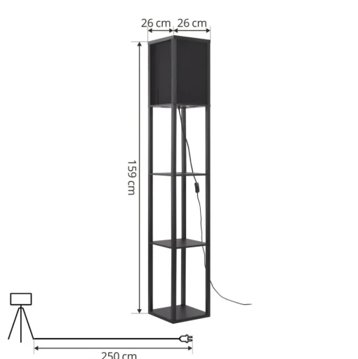 Lindby vloerlamp Birta, plank, hout, zwart, 159cm