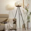 Lindby vloerlamp Ediz, zwart, hout, 159 cm hoog, E27