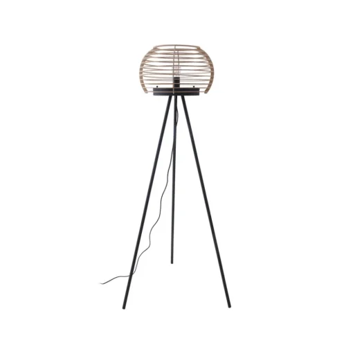 Lindby vloerlamp Ediz, zwart, hout, 159 cm hoog, E27