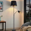 Lindby vloerlamp Efalia, zwart/goud, textiel, leeslampje