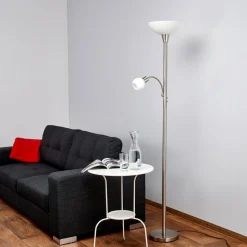 Lindby vloerlamp Elaina, 180 cm, nikkelkleurig, leeslampje